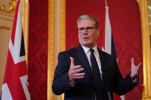 British Prime Minister Keir Starmer speaks as he hosts representatives of the Civil Nuclear industry during a reception at Lancaster House on...